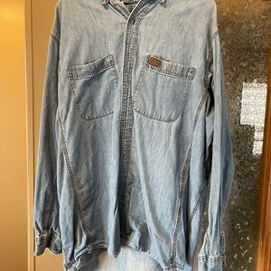 Wrangler Blue Denim Casual Button Down Shirt